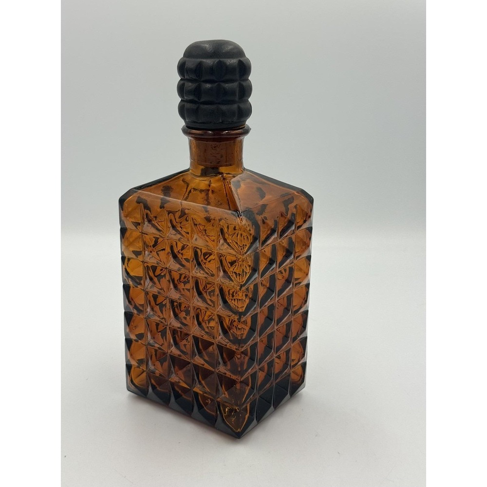 Vintage Dark Amber Glass Decanter from Spain
